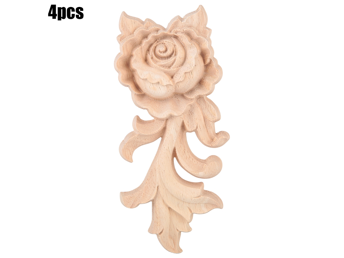 Laxiscreed Conjunto De 4 Adesivos De Canto Esculpido Em Madeira Com Rosa Europeu, Ideal Para Portas E Armários