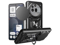 2026 capa para Nothing Phone 3a Pro com Tampa Deslizante de Câmera e Suporte Giratório Tpu/plástico Preto