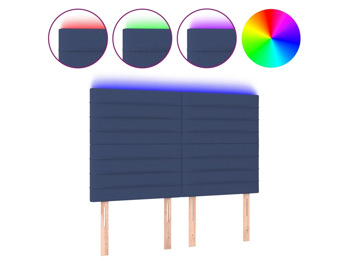 Cabeceira de cama com LED em tecido 144x5x118/128 cm Azul MAISON EXCLUSIVE