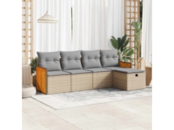 5 Pcs Conjunto De Sofás P/ Jardimconjuntos Relax Jardimconjunto De Jantar Com Almofadões Vime Pe Bege Cfw433876 Lovely Home