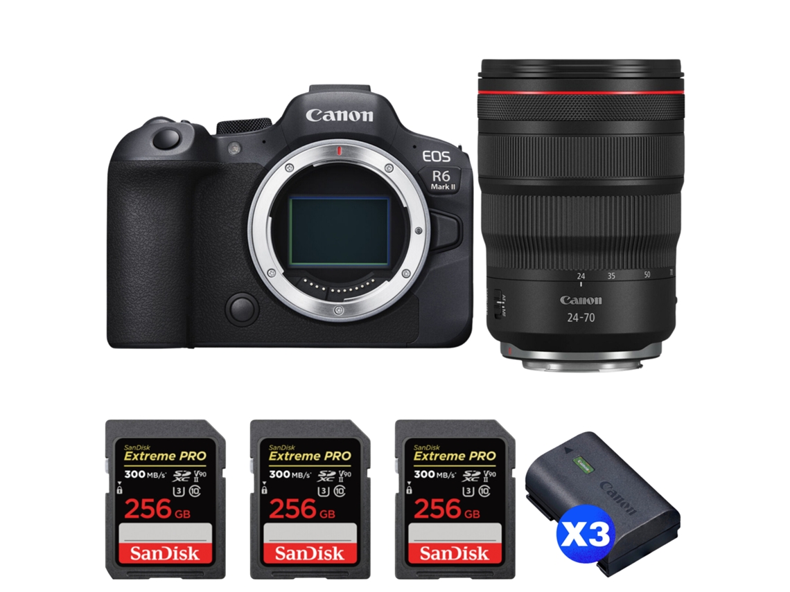 Eos R6 Mark Ii + Rf 24 70mm F/2.8 L Is Usm + 3 Sandisk 256gb Uhs ii 300mb/s + 3 Canon Lp e6nh + Ebook “20 Dicas para Fotos Que Impressionam” CANON