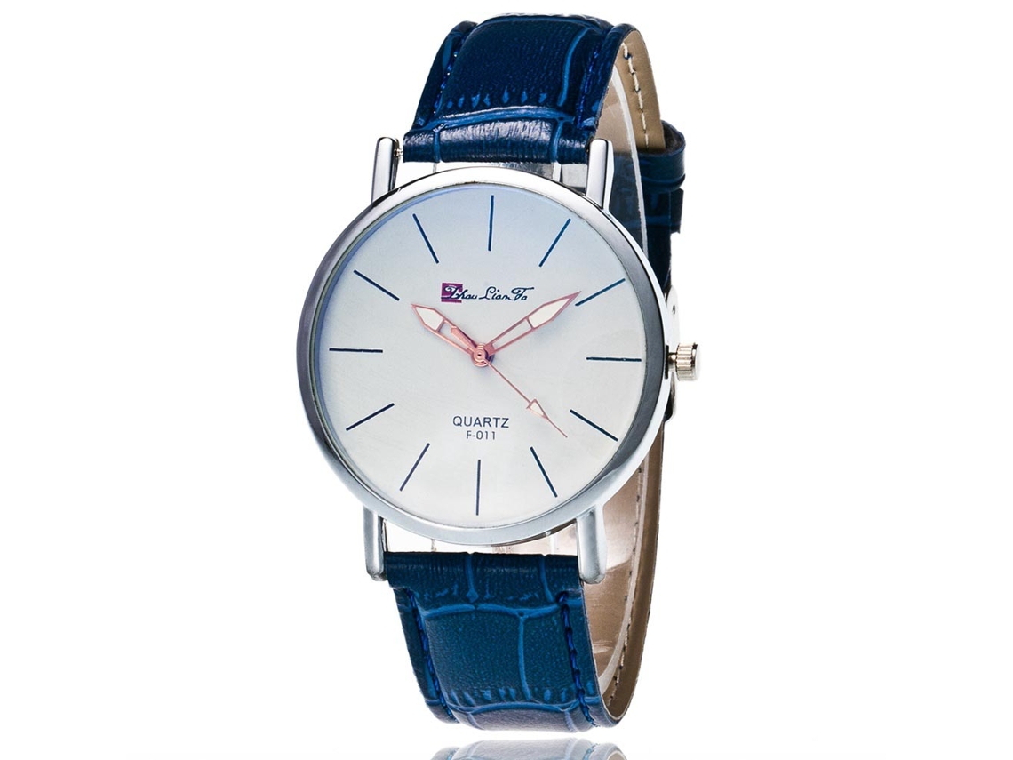 Relógio de pulso casual de couro, estilo simples, para casais, quartzo azul.