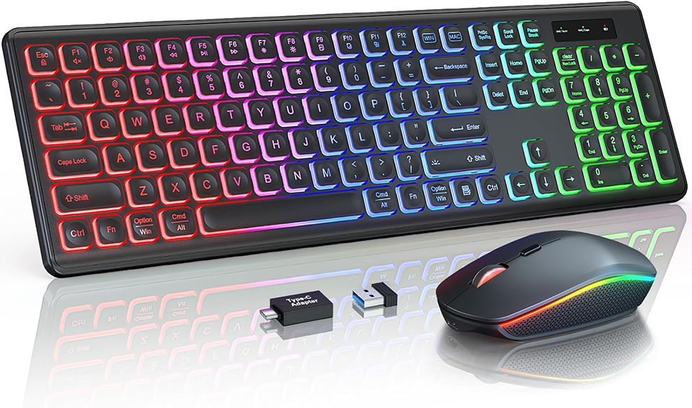 Conjunto De Teclado E Mouse Sem Fio Recarregável (preto), Retroiluminado, 108 Teclas, Tamanho Padrão.