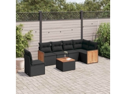 Vidaxl 7 Pcs Conjunto De Sofás P/ Jardim C/ Almofadões Vime Pe Preto