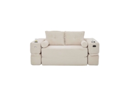 Sofá-cama De 2 Lugares - Em Veludo, Com Espuma De Alta Densidade, Molas, Almofadas Memory, Porta-copos E Bolsos Laterais - Bege
