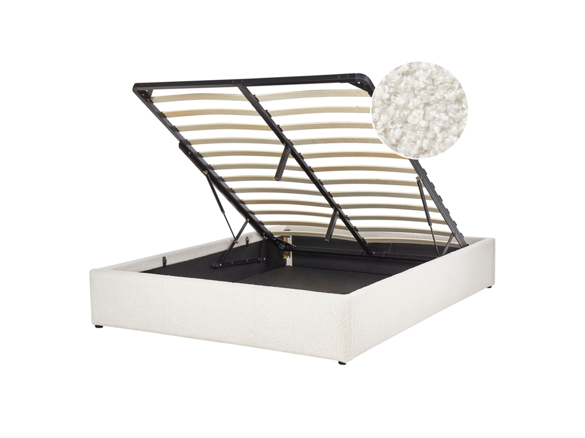 Cama de Casal BELIANI Dinan de Bouclé Branco Creme 140x200