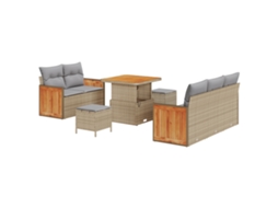 Conjunto 10 Conjunto De Sofá De Jardim Vidaxl Bege Vime Pe (179 X 173 X 85 Cm)