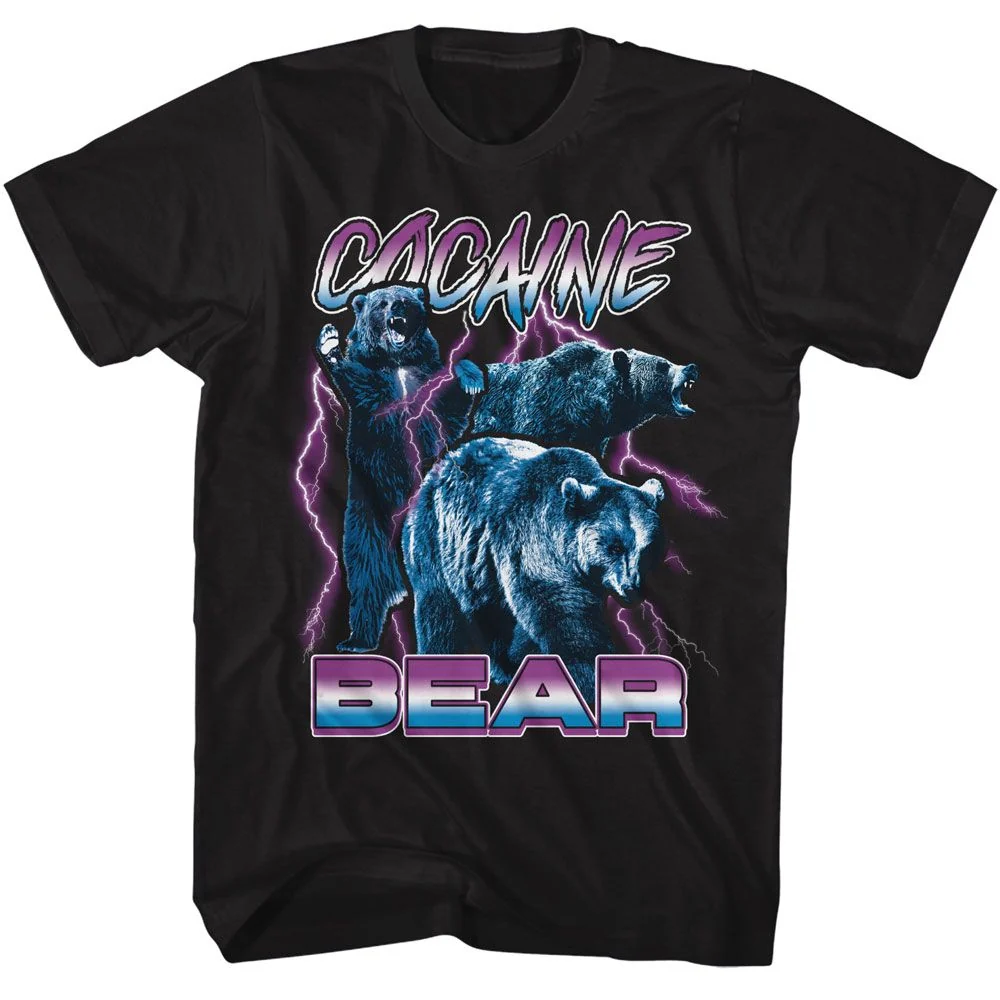 Rockinstone Cocaine Bear Lightning Black Adult T-shirt Size:xl