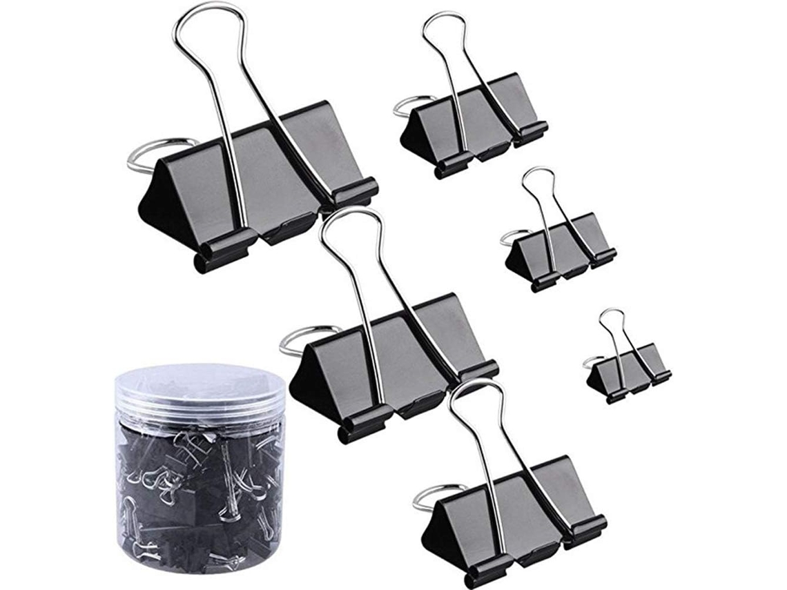 Clipes de papel Amosfun Pretos para mesa e arquivos domésticos, metal reutilizável, fáceis de usar, 120 unidades.