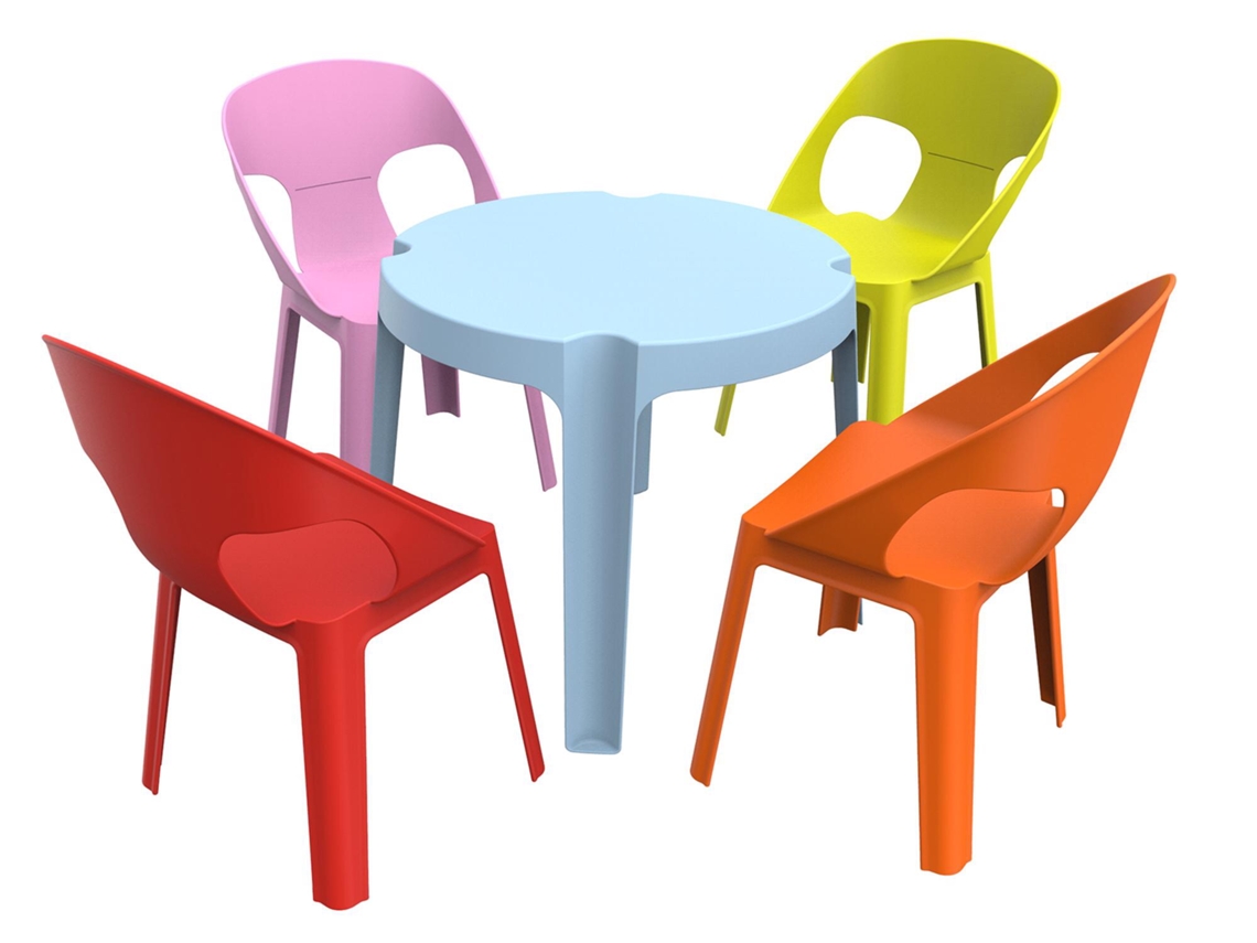 Set 4+1 Cadeiras-mesa Crianças Interior, Exterior Azul Celeste/rosa/vermelho/laranja/verde Limão Rita Garbar