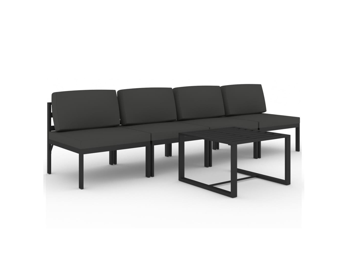 Conjunto 5 lounge jardim com almofadões VIDAXL alumínio antracite