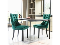 Conjunto De 2 Cadeiras Nikki Collection, Estofadas Em Veludo Verde, Com Pés De Madeira Maciça E Tachas Decorativas, Design Contemporâneo E Elegante.
