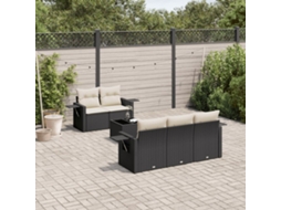 Vidaxl 6 Pcs Conjunto Sofás De Jardim C/ Almofadões Vime Pe Preto