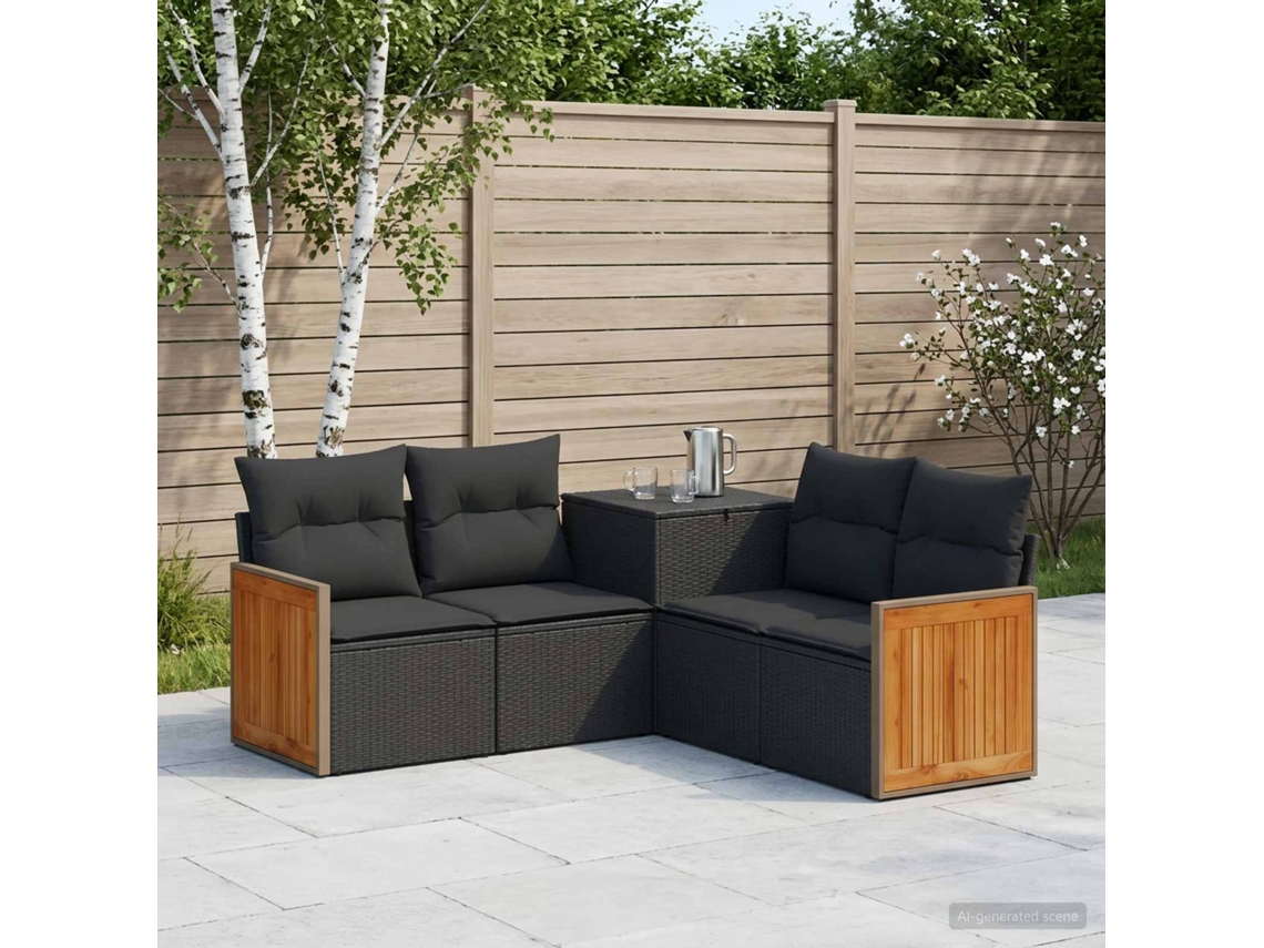 Vidaxl Conjunto De Sofás 5 Unid. Preto Rattan Poliéster E Aço