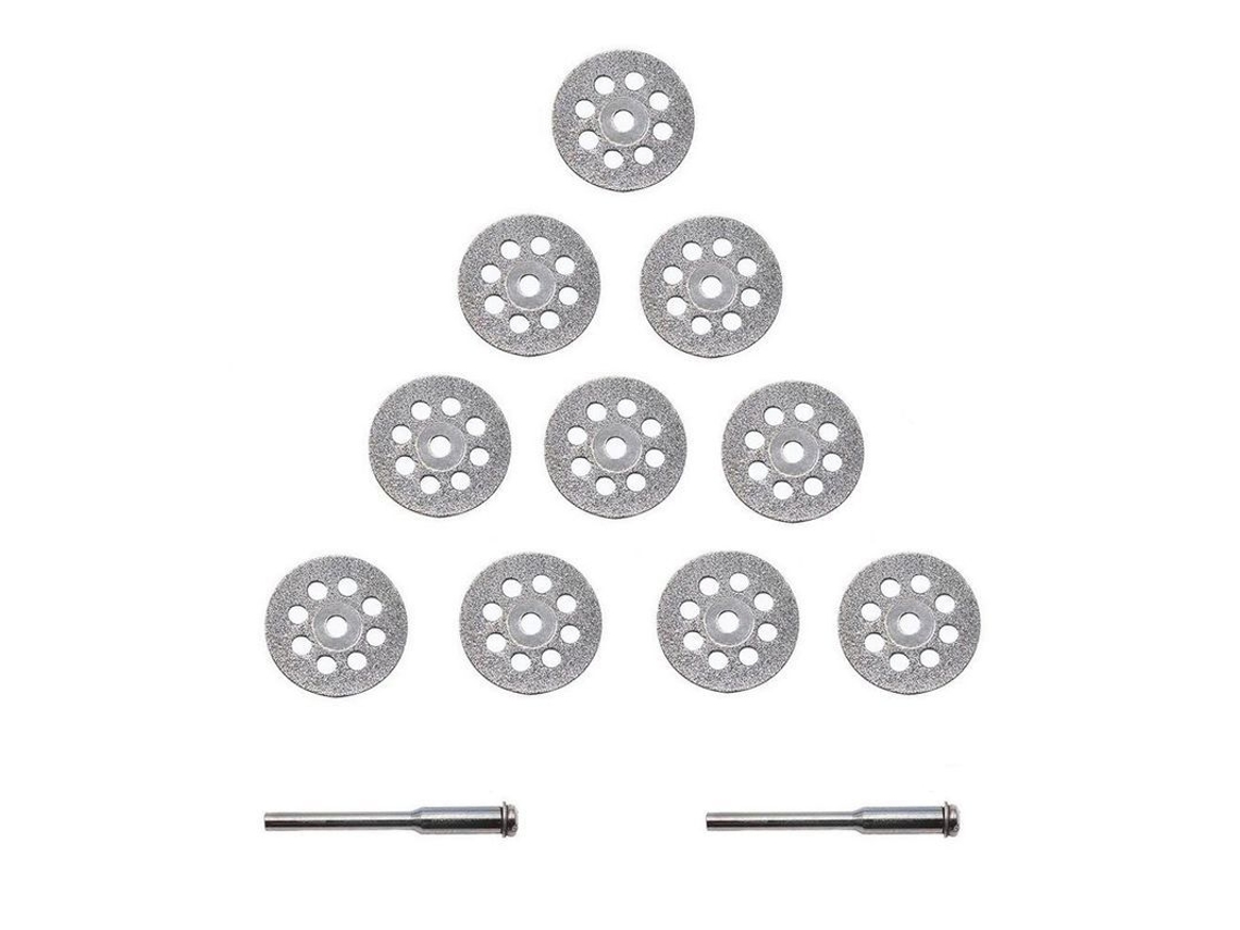 10 Discos de Diamante 22mm com 2 Mandris Aço Carbono para Cortar Gemas Vidro Cerâmica Telhas