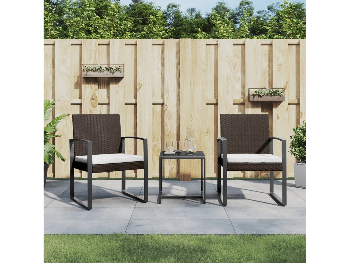 Vidaxl 3 Pcs Conjunto Jantar P/ Jardim C/ Almofadões Vime Pp Castanho