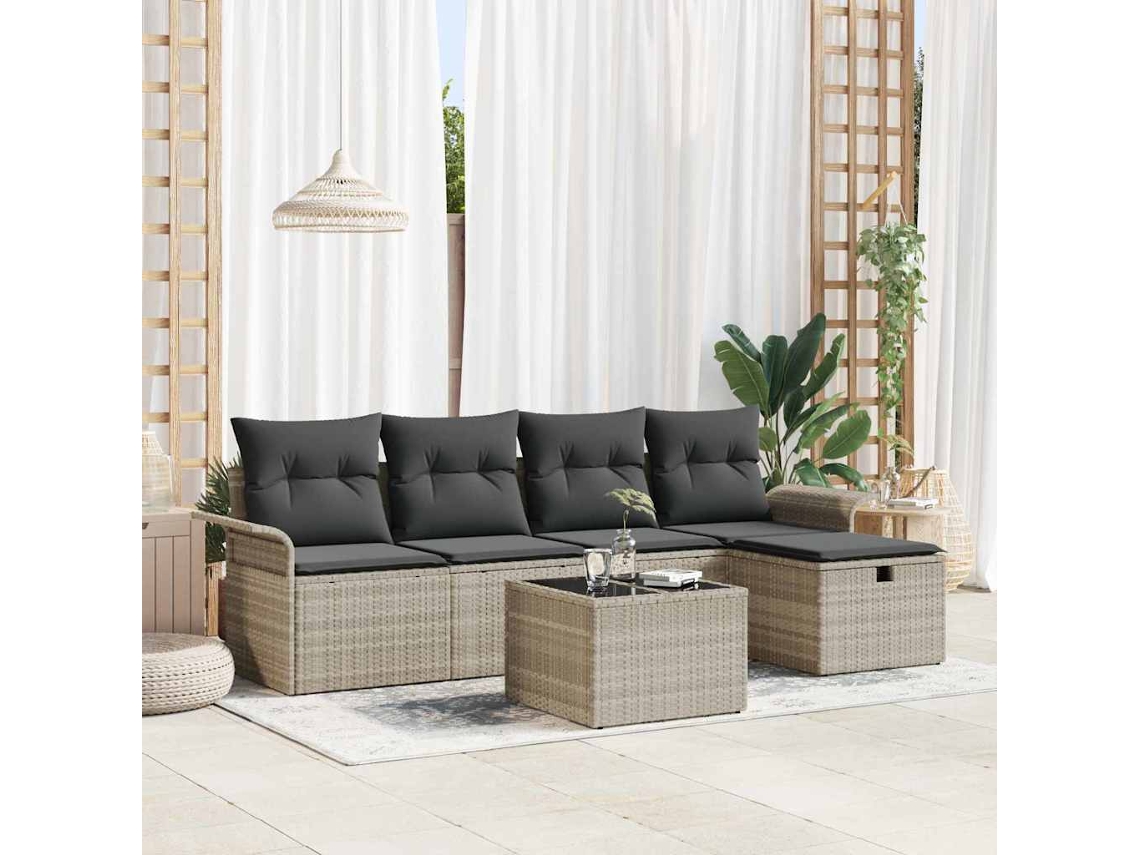 Vidaxl Conjunto De Sofá De Jardim Manual 6 Pcs Cinzento-claro Vime Pe