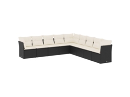 Conjunto 9 de sofás p/ jardim c/ almofadões vime PE preto