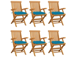 Cadeiras De Jardim C/ Almofadões Azuis Claros 6 Pcs Teca Maciça Dkd Home Decor
