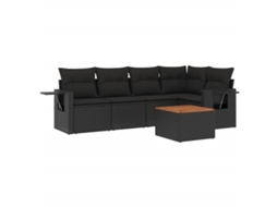 Conjunto Sofás de Jardim 6 Pcs com Almofadões Vime Pe Preto MAISON EXCLUSIVE (6 pcs)