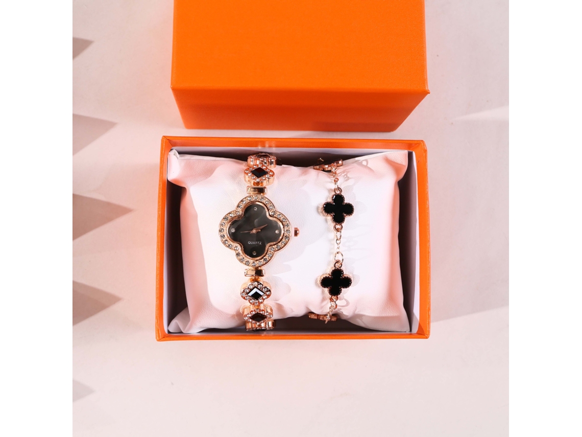 Conjunto de Presente Feminino com Relógio de Pulseira de Malha e Caixa Laranja SPQMENT
