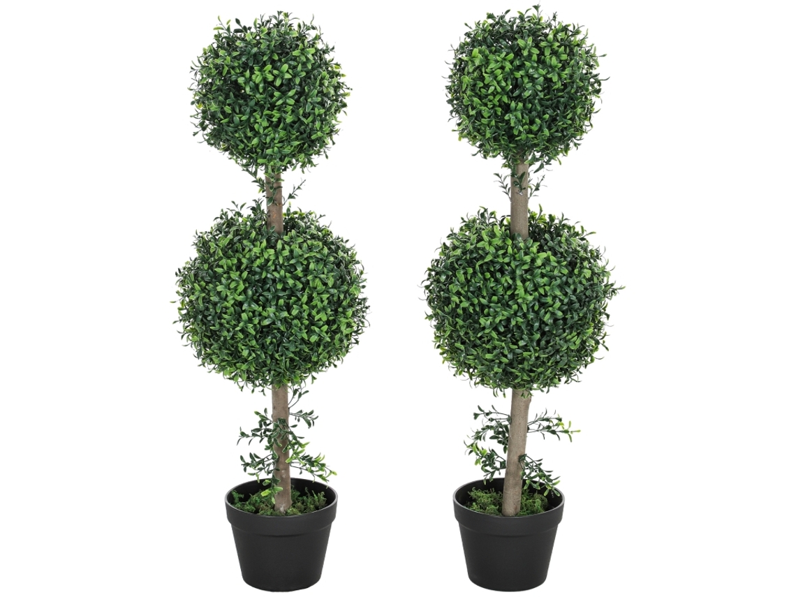 Conjunto 2 Buxo Artificial Grande 91,6cm Com Vaso Proteção Uv Sala Jardim Varanda