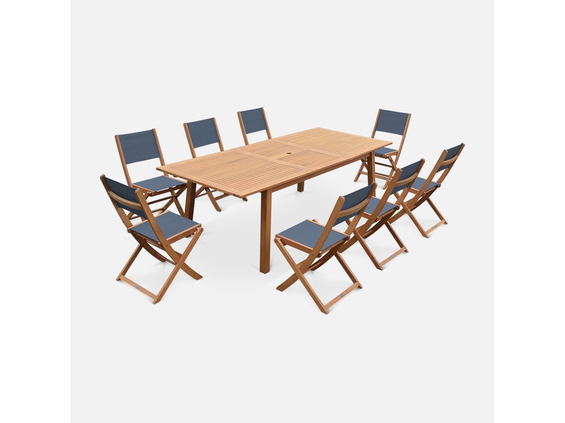 Conjunto De Jardim Com Mesa Extensível Em Madeira Com 8 Cadeiras, Madeira E Antracite