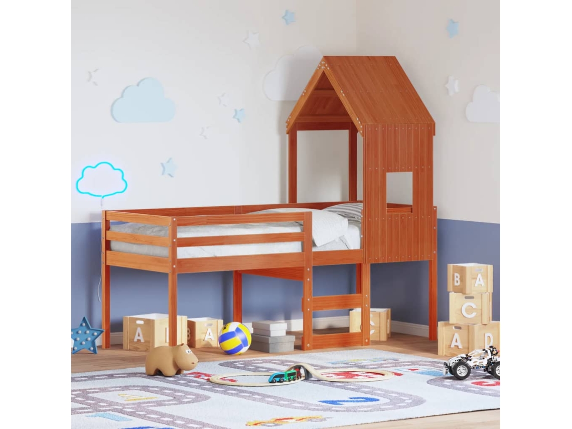 Vidaxl Cama Alta Com Telhado 80x200 Cm Pinho Maciço Castanho-mel