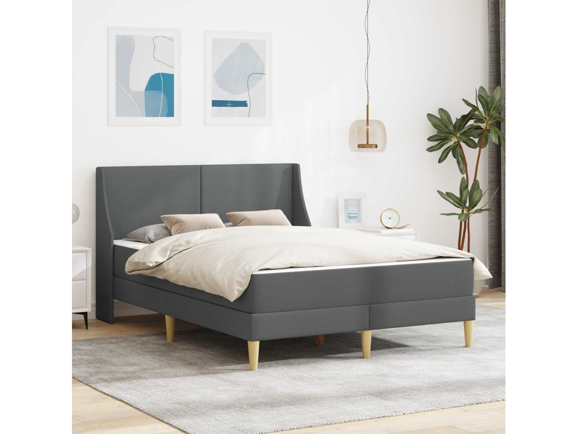 Vidaxl Estrutura De Cama Com Colchão Com Cabeceira Poliéster