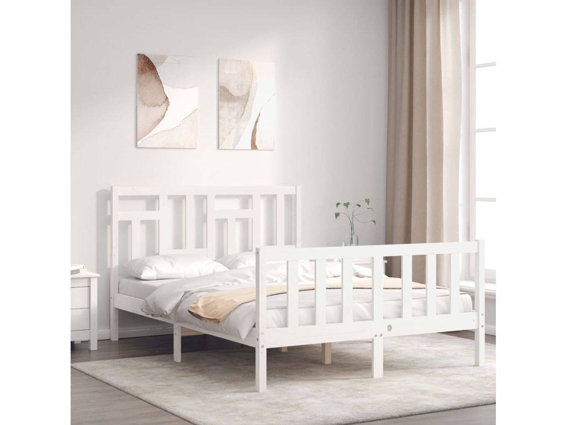 Cama De Casal | Camas Para Quarto | Cama Sem Colchão 140x190 Cm Madeira De Pinho Maciça Branco