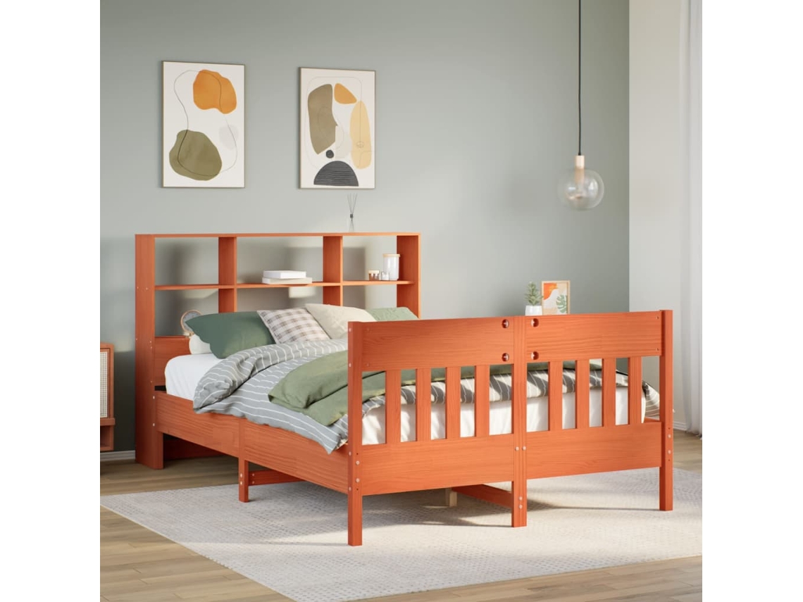 Vidaxl Cama Sem Colchão 140x200 Cm Madeira Pinho Maciça Castanho-mel