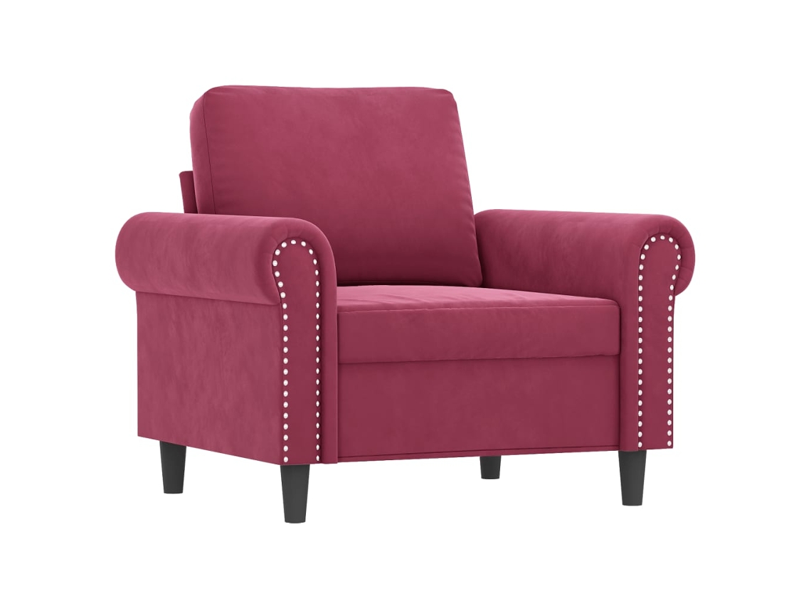 3 Pcs Conjunto de Sofás com Almofadões Veludo Vermelho Tinto SYFAX