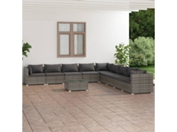Vidaxl 10 Pcs Conjunto Lounge De Jardim C/ Almofadões Vime Pe Cinzento