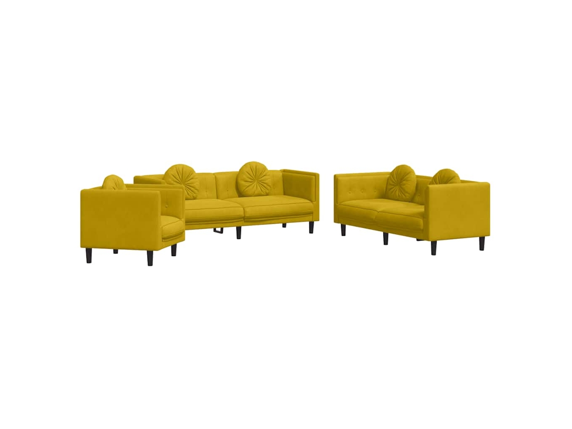 3 Pcs Conjunto de Sofás com Almofadas Veludo Amarelo MAISON EXCLUSIVE