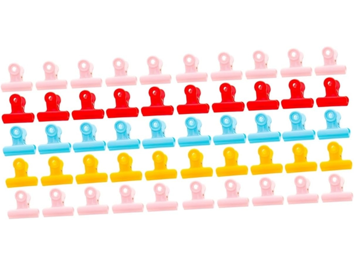 Clipes de plástico para artigos de papelaria Villcase, 80 unidades, clipes decorativos para mesa e escola, cores sortidas: vermelho e amarelo.