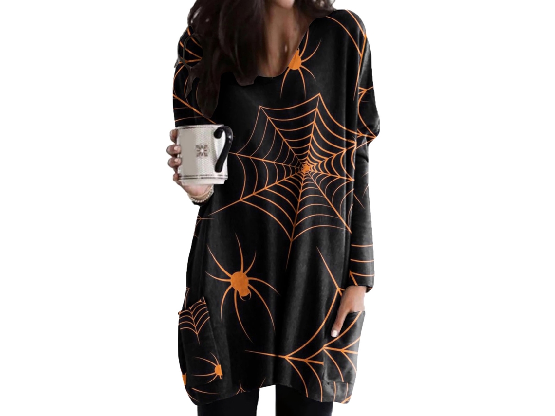 Sudadera De Halloween Para Mulher Com Manga Longa, Gola Redonda E Bolsos Tipo 5 S