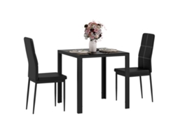 Mesa de jantar com cadeiras para 2 pessoas, tampo de vidro, preto S/MARCA
