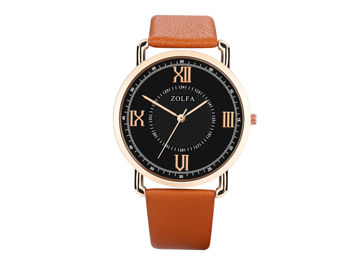 Relógio de pulso masculino com pulseira de PU, mostrador redondo, analógico, quartzo (marrom)