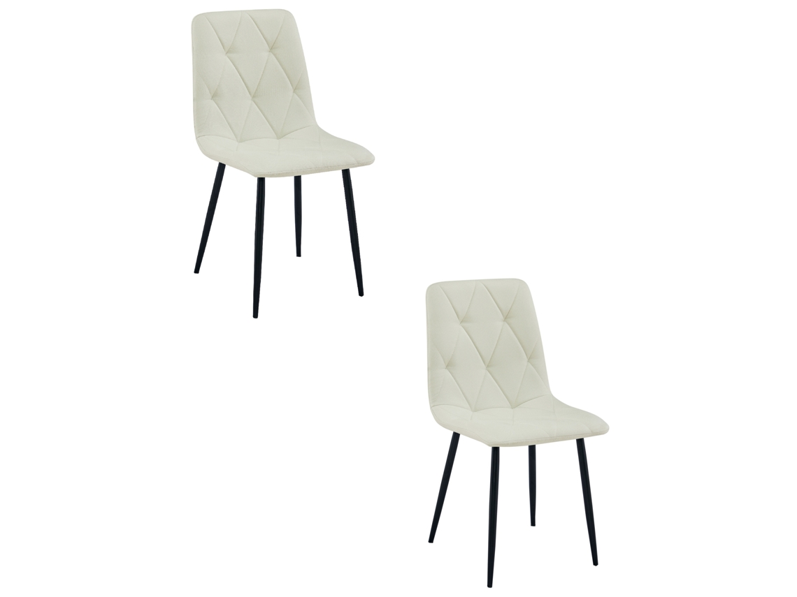 Cadeira De Jantar Conjunto De 2 Peças Tyra Assento Bege, Pernas Pretas, Assento Acolchoado, Assento Ergonômico