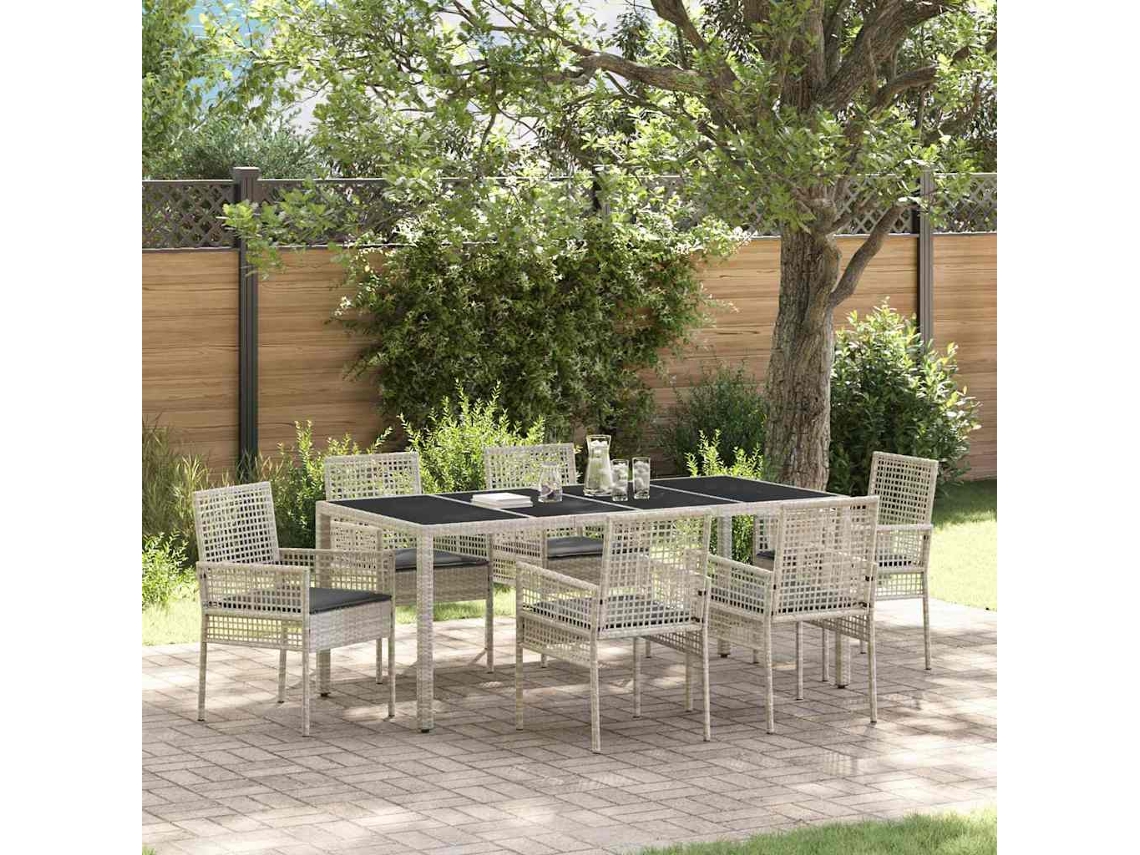 Vidaxl Conjunto De Jantar Para Jardim 7 Unid. Cinzento-claro Vime Pe