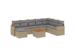 Conjunto 9 de sofás p/ jardim com almofadões vime PE bege