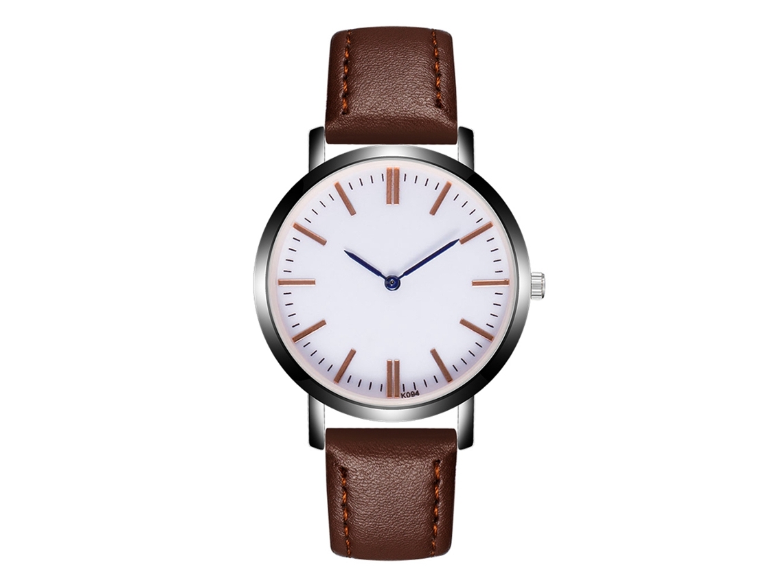 Relógio masculino Zhoulianfa de quartzo com pulseira de couro marrom escuro.