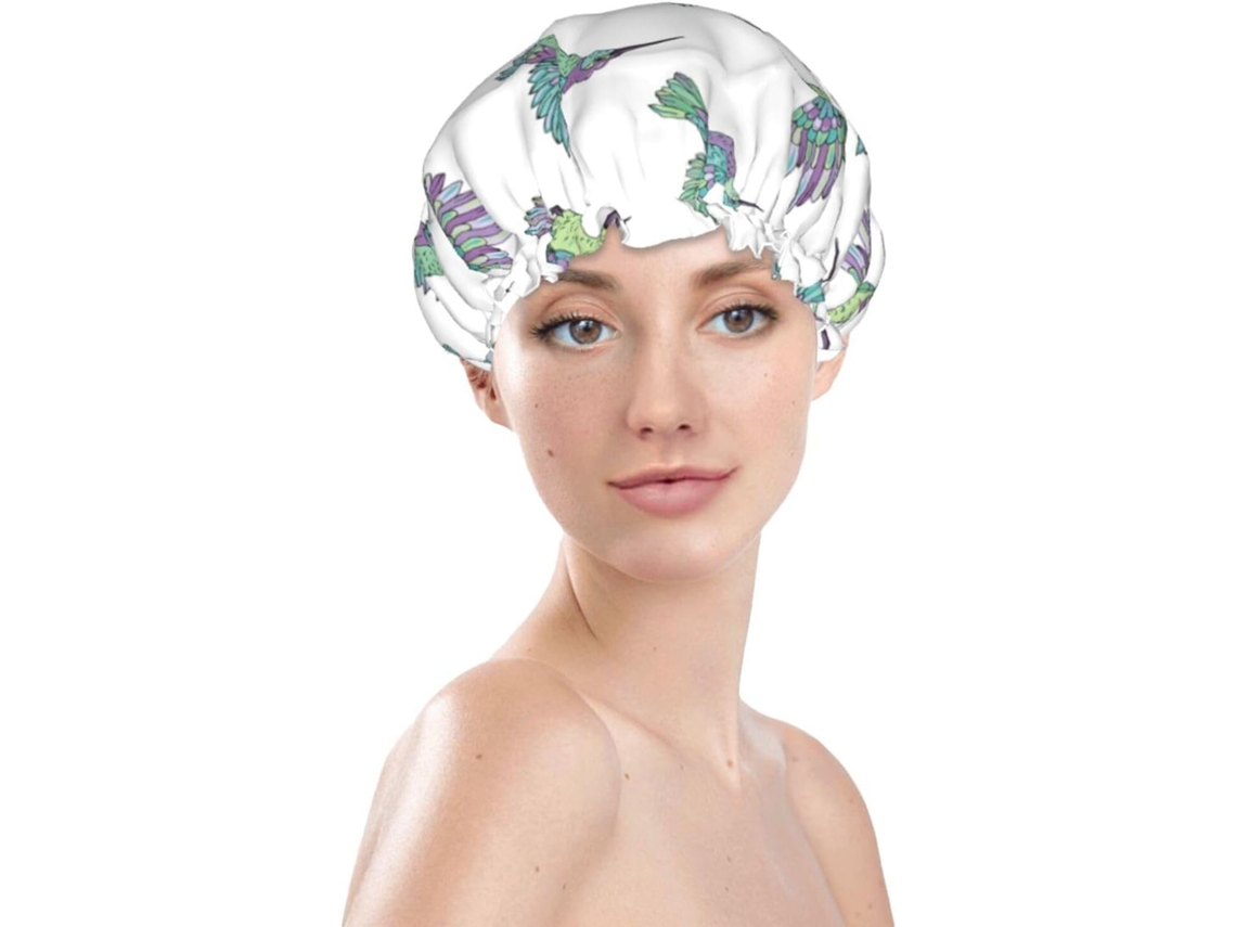 Touca De Banho Feminina, Reutilizável, Impermeável, Dupla Camada, Com Elástico, Ideal Para Cabelos Longos, Estampa De
