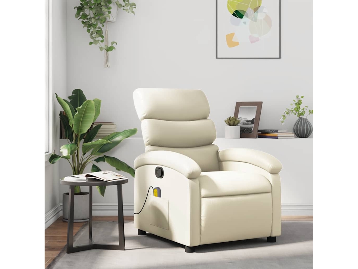 Vidaxl Poltrona De Massagens Reclinável Couro Artificial Cor Creme