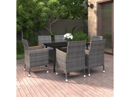 Pcs Conjunto De Jantar P/ Jardim C/ Almofadões Vime Pe/vidro Dkd Home Decor