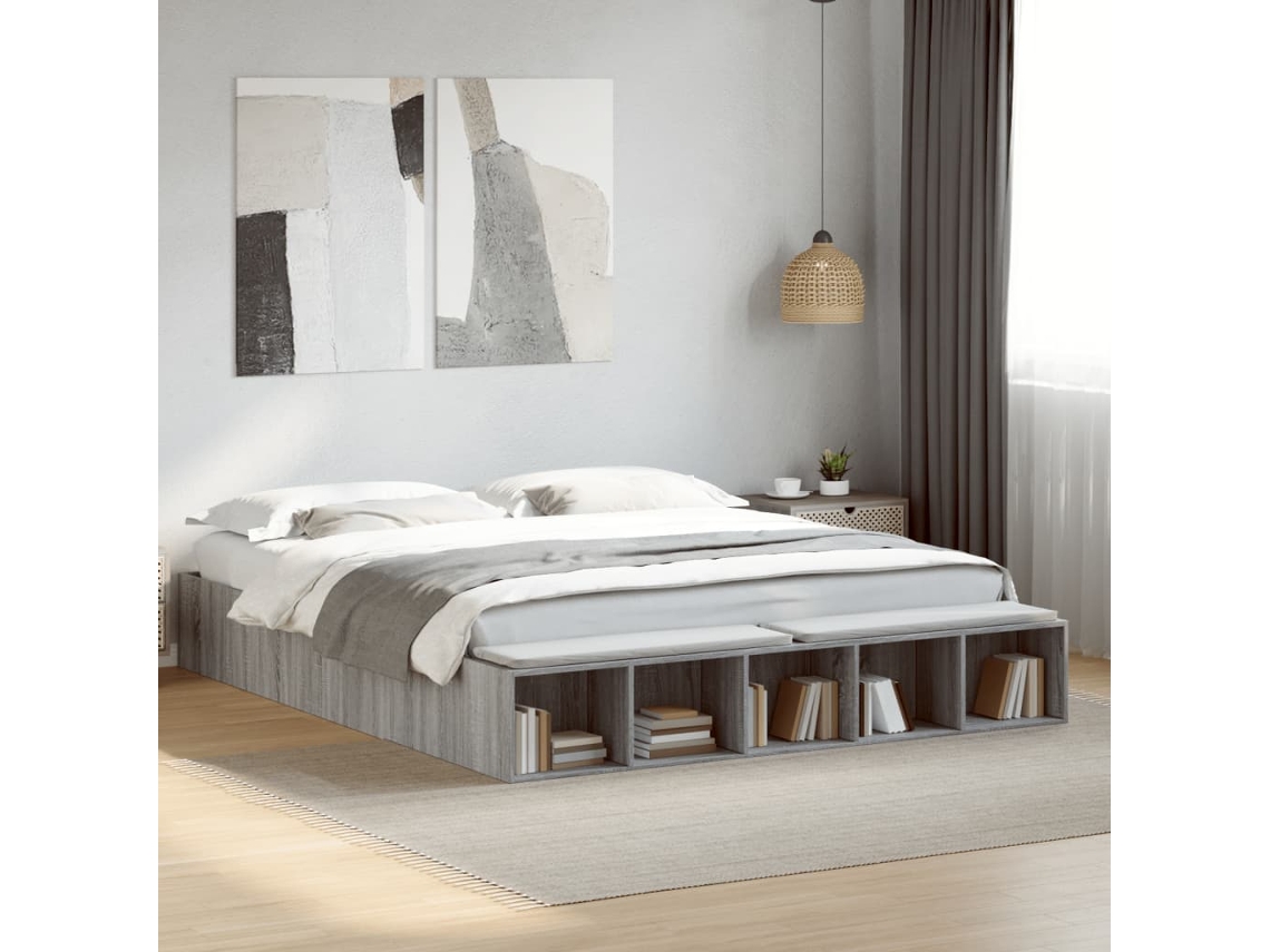 Vidaxl Estrutura De Cama 200x200 Cm Derivados Madeira Cinzento Sonoma