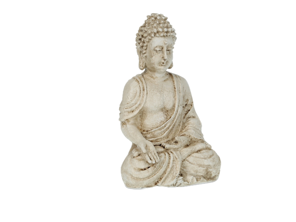 Figura De Buda Sentado Relaxdays, Resistente Às Intempéries, Estátua De Jardim, Hbt: 17,5 X 10,5 X 7,5 Cm, Creme.