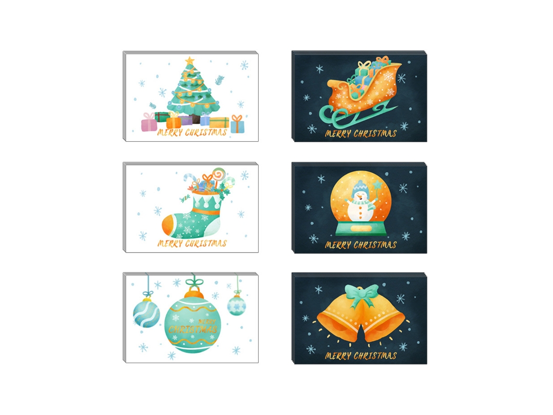 Conjunto de Cartões de Natal 24 Cartões de Natal em Aquarela com Adesivos de Envelope AURUM