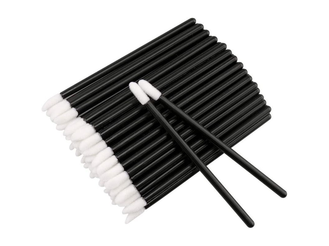 100 Pincéis de Lábios Descartáveis, Aplicadores de Batom e Gloss, Ferramenta de Maquiagem Perfeita, Preto