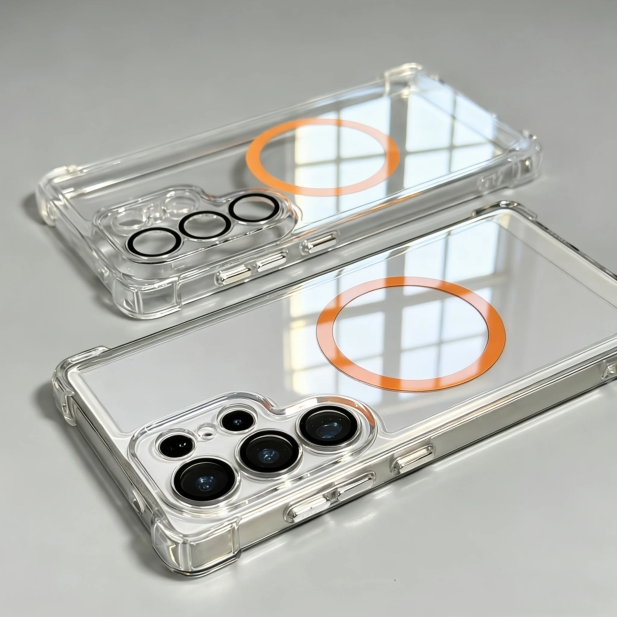 (galaxy S26 Laranja) Compatível Com Capa Magnética Para Celular Samsung, Reforçada Nos Quatro Cantos.